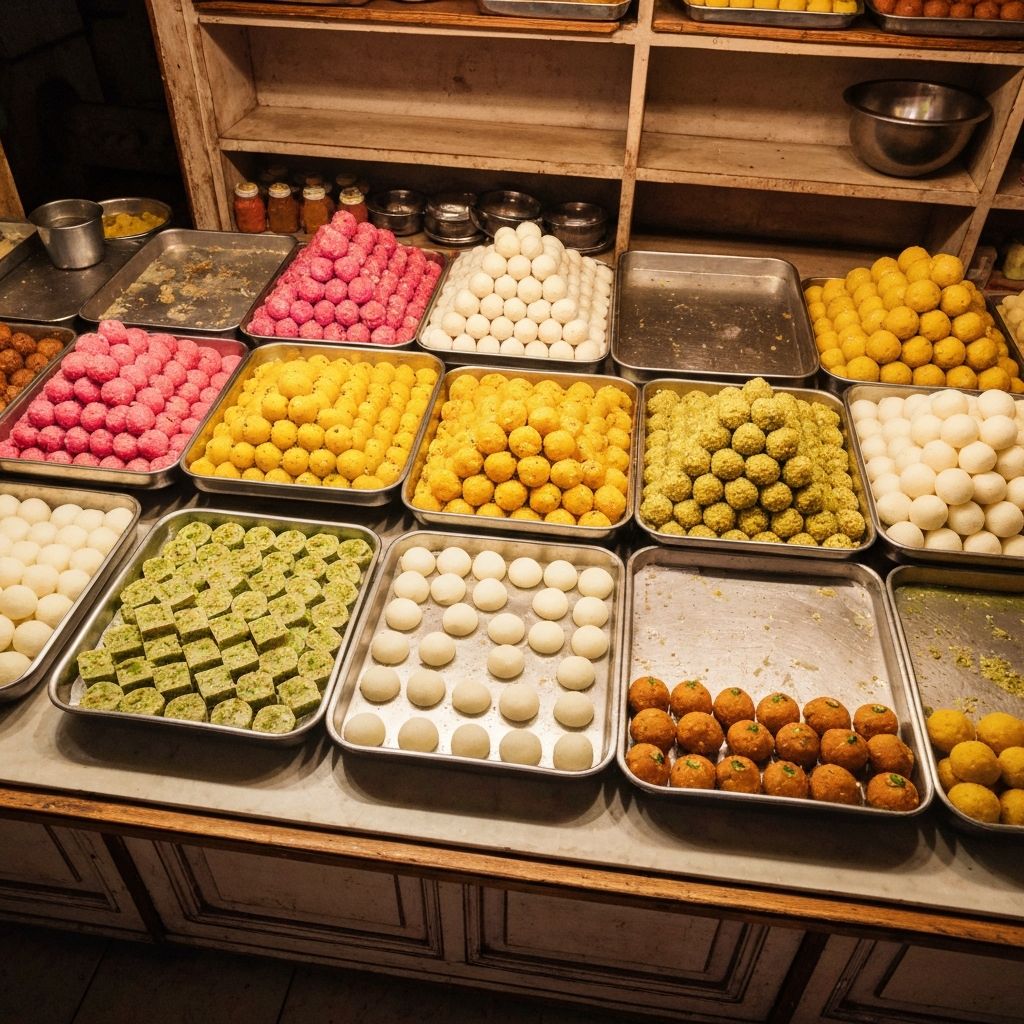 Sweet shop counter with trays of varieties